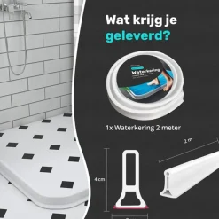 Pitt & Co. Waterkering Douche Zelfklevend – Waterstopper - 200 cm x 3cm x 4cm – Wit