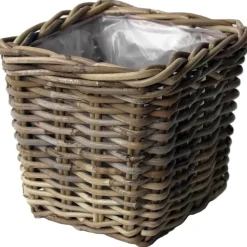 Van Der Leeden Planten/bloemen Mand - Rotan - Gevlochten Riet - L21xb21xh28 Cm