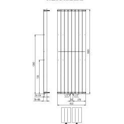 Plieger Cavallino Retto Designradiator Verticaal Enkel Middenaansluiting 1800x602mm 1205w Wit