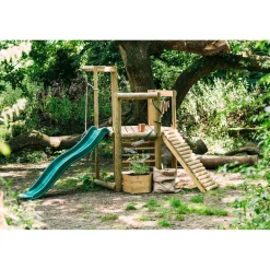 Plum Speeltoestel Treehouse Hout Discovery Woodland Naturel Met Groenex Glijbaan