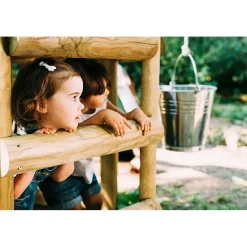 Plum Speeltoestel Treehouse Hout Discovery Woodland Naturel Met Groenex Glijbaan