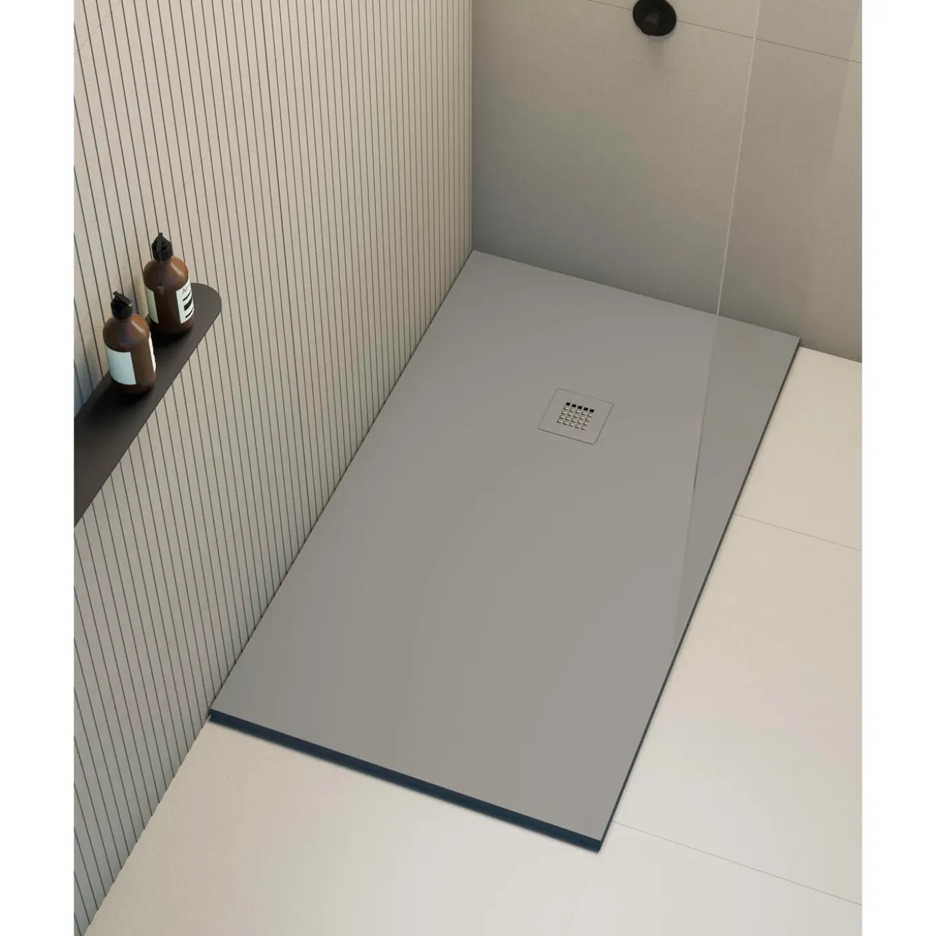 Poalgi - Douchebak Extra Plat Antislip - Serie Hos's - Cement - 100x180 Cm - Textuur Leisteen
