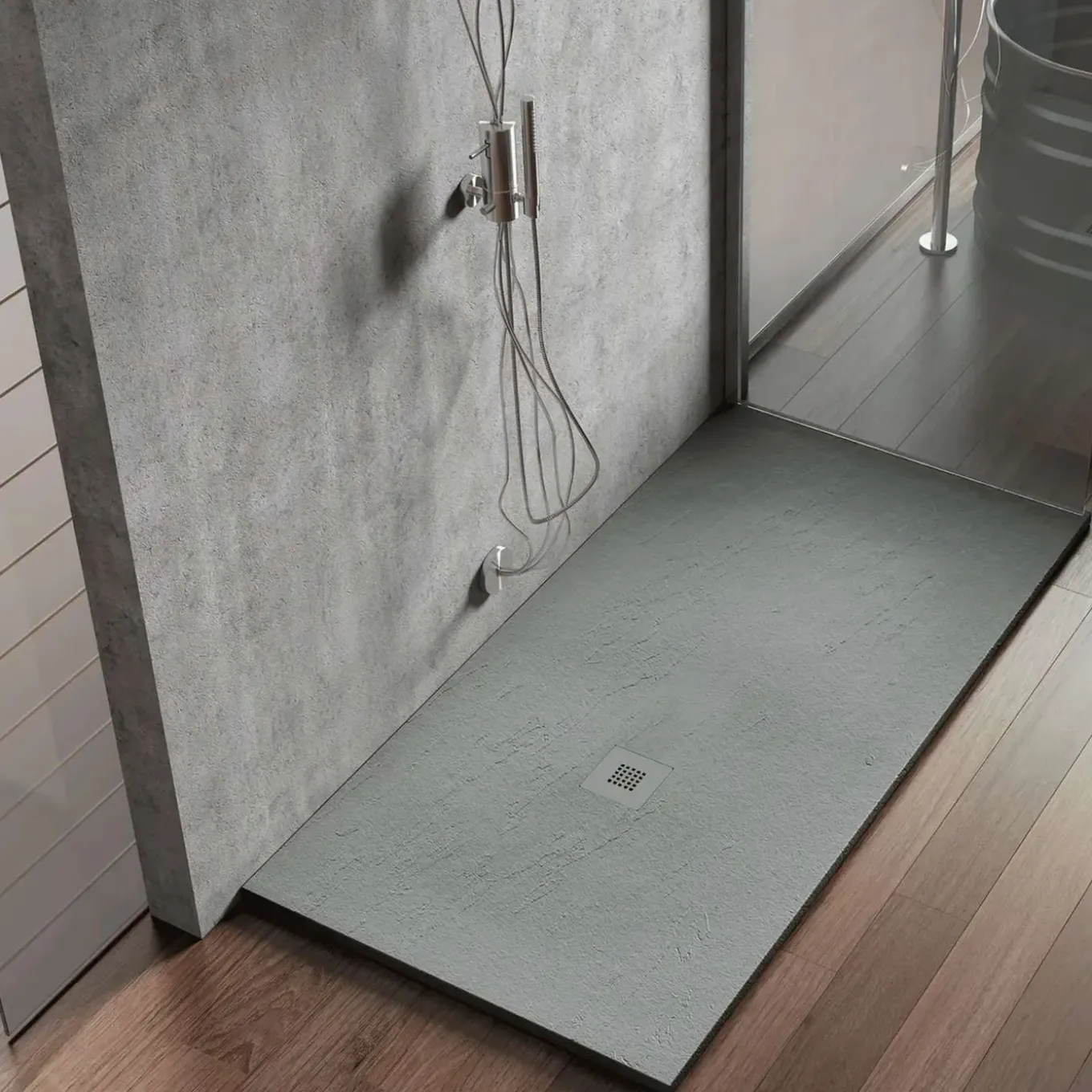 Poalgi - Douchebak Extra Plat Antislip - Serie Hos's - Cement - 100x180 Cm - Textuur Leisteen