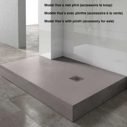 Poalgi - Douchebak Extra Plat Antislip - Serie Hos's - Cement - 100x180 Cm - Textuur Leisteen