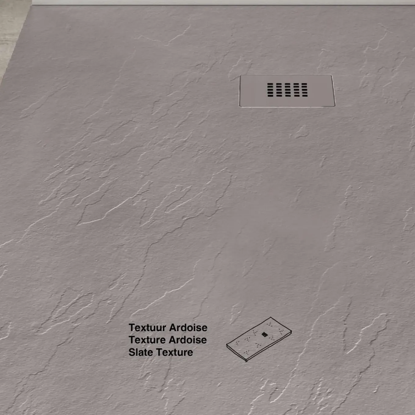 Poalgi - Douchebak Extra Plat Antislip - Serie Hos's - Cement - 100x180 Cm - Textuur Leisteen