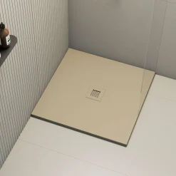 Poalgi - Douchebak Extra Plat Antislip - Serie Hos's - Beige - 80x80 Cm - Textuur Leisteen