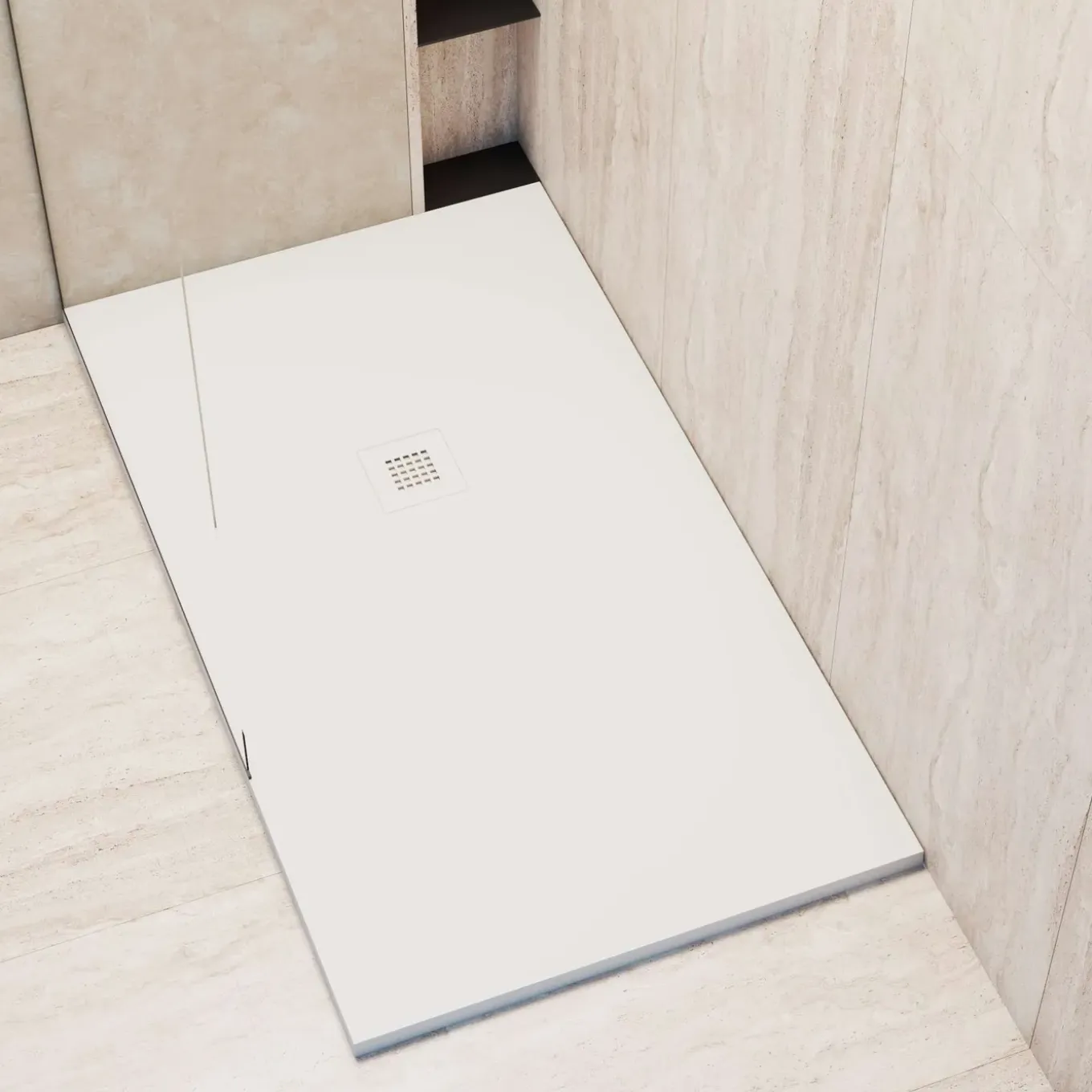 Poalgi - Douchebak Extra Plat Antislip - Serie Arena - Wit - 90x160 Cm - Textuur Sable