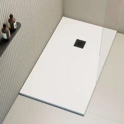 POALGI - Douchebak Extra Plat Antislip - Serie Hos's - Wit - 80x110 Cm - Zwart Rooster