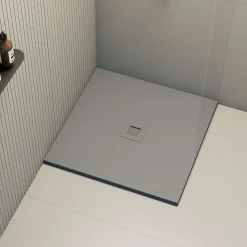 POALGI - Douchebak Extra Plat Antislip - Serie Hos's - Cement - 90x90 Cm - Textuur Leisteen