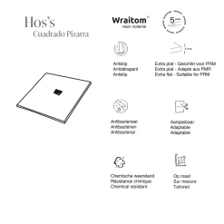 POALGI - Douchebak Extra Plat Antislip - Serie Hos's - Cement - 90x90 Cm - Textuur Leisteen