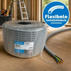 Profile Voorbedrade Flexibele Buis 16 Mm 100 M Grijs Met Vd Draad Voor Binneninstallaties