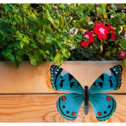 Pro Garden Wanddecoratie Vlinder - Aqua - 34 X 28cm - Metaal