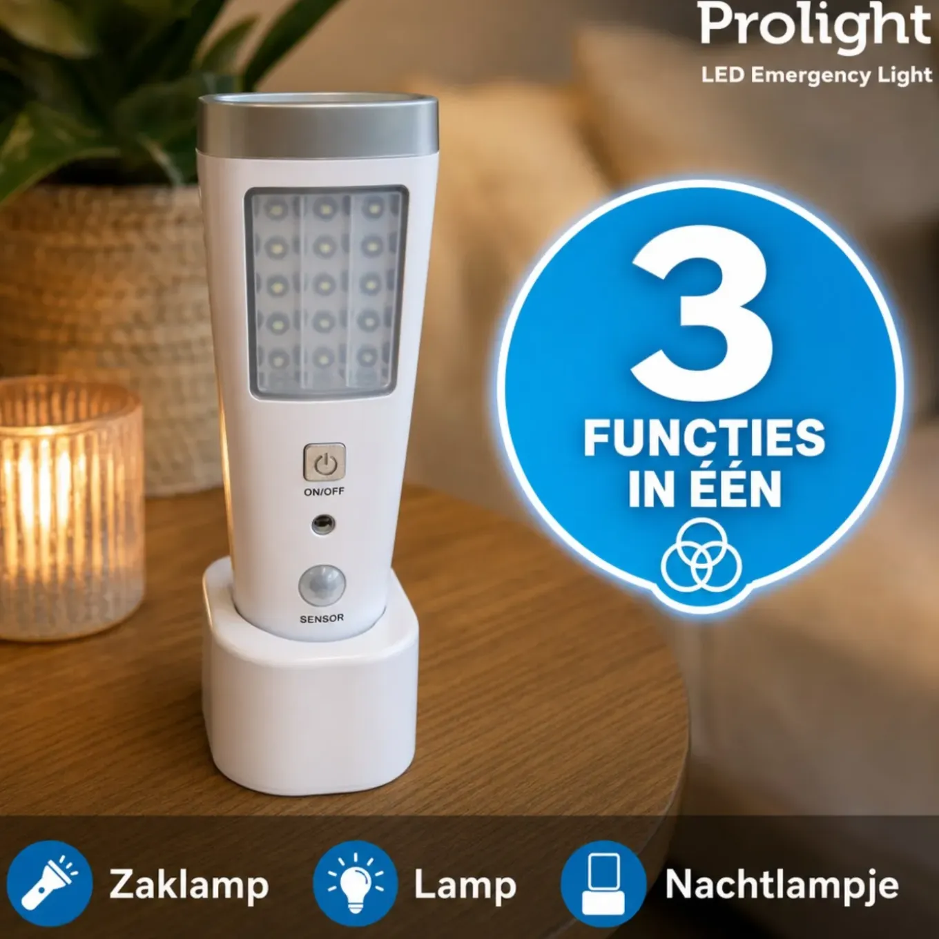 Prolight Led Noodverlichtingslamp 3-in-1 Wit Met Bewegingssensor - 3 M