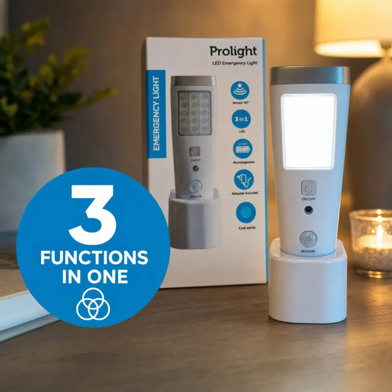 Prolight Led Noodverlichtingslamp 3-in-1 Wit Met Bewegingssensor - 3 M