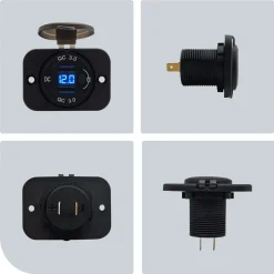 Proride - Usb Autolader - 2 Poorten - Qc3.0 18w - Voltmeter - Schakelaar - 12v - Ip54