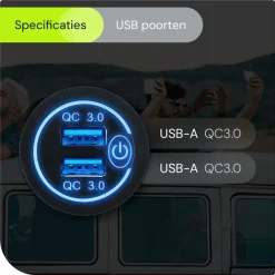 Proride - Usb Autolader - 2 Poorten - Qc3.0 18w - Schakelaar - Inbouw - 12v - Ip54