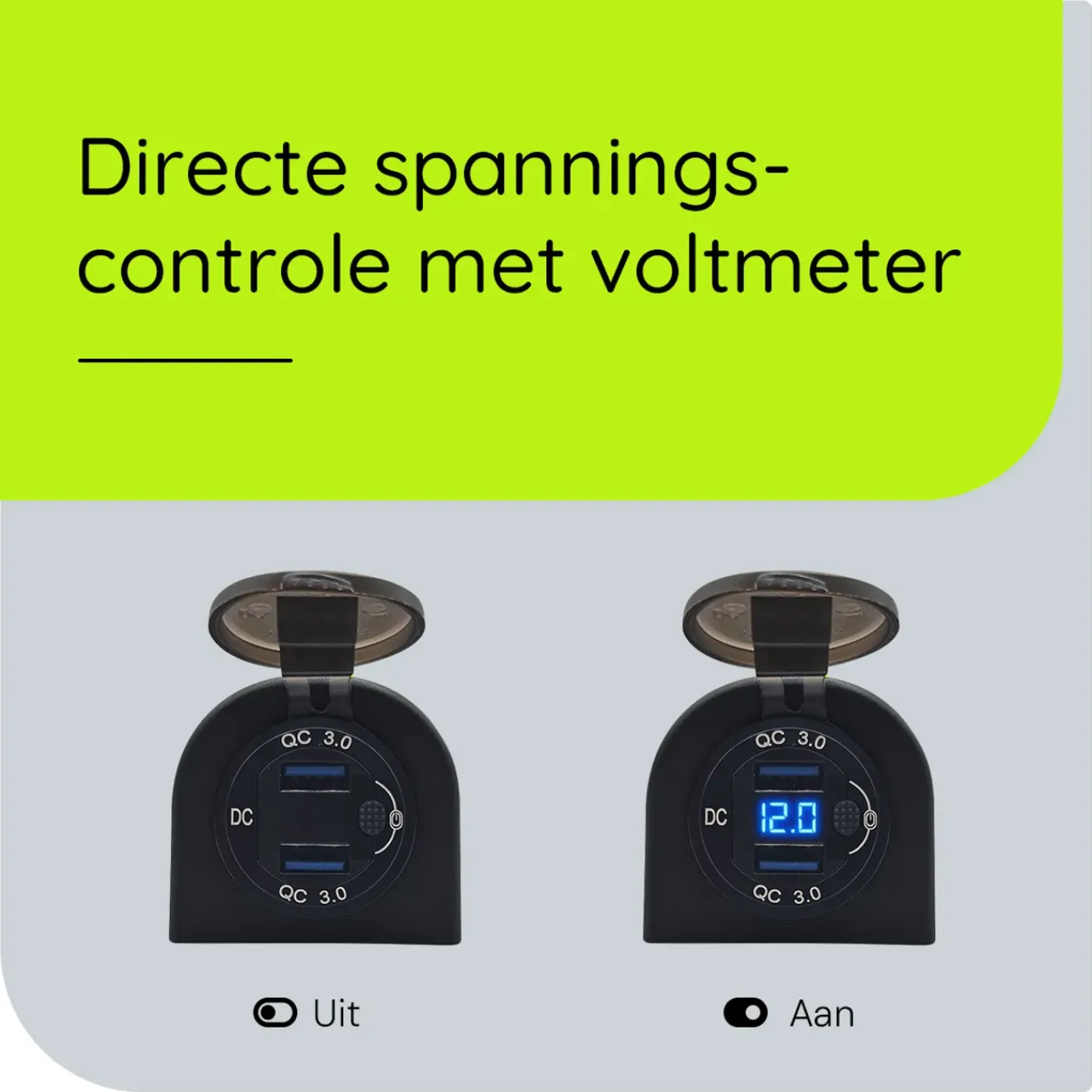 ProRide - Usb Autolader - 2 Poorten - Qc3.0 18w - Voltmeter - Schakelaar - 12v - Ip54