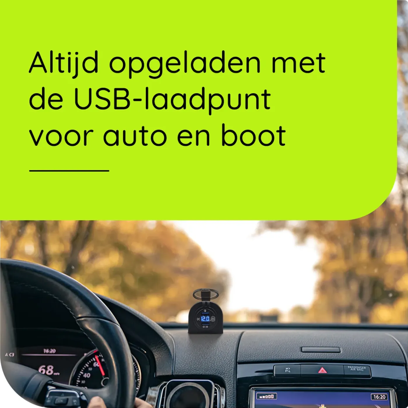 ProRide - Usb Autolader - 2 Poorten - Qc3.0 18w - Voltmeter - Schakelaar - 12v - Ip54