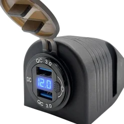 ProRide - Usb Autolader - 2 Poorten - Qc3.0 18w - Voltmeter - Schakelaar - 12v - Ip54