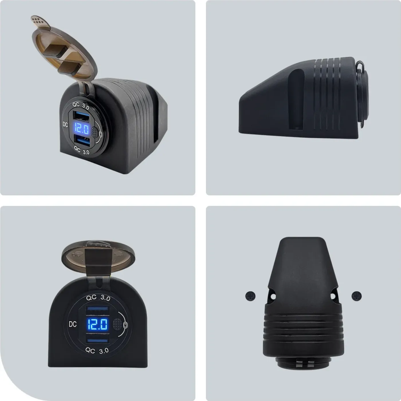 ProRide - Usb Autolader - 2 Poorten - Qc3.0 18w - Voltmeter - Schakelaar - 12v - Ip54