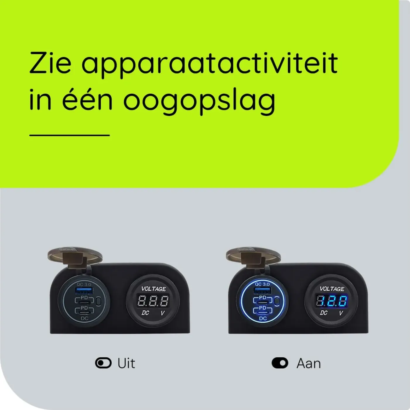 ProRide - Usb/usb-c Snellader - 3 Poorten - Qc3.0 18w - Voltmeter - Schakelaar - 12v