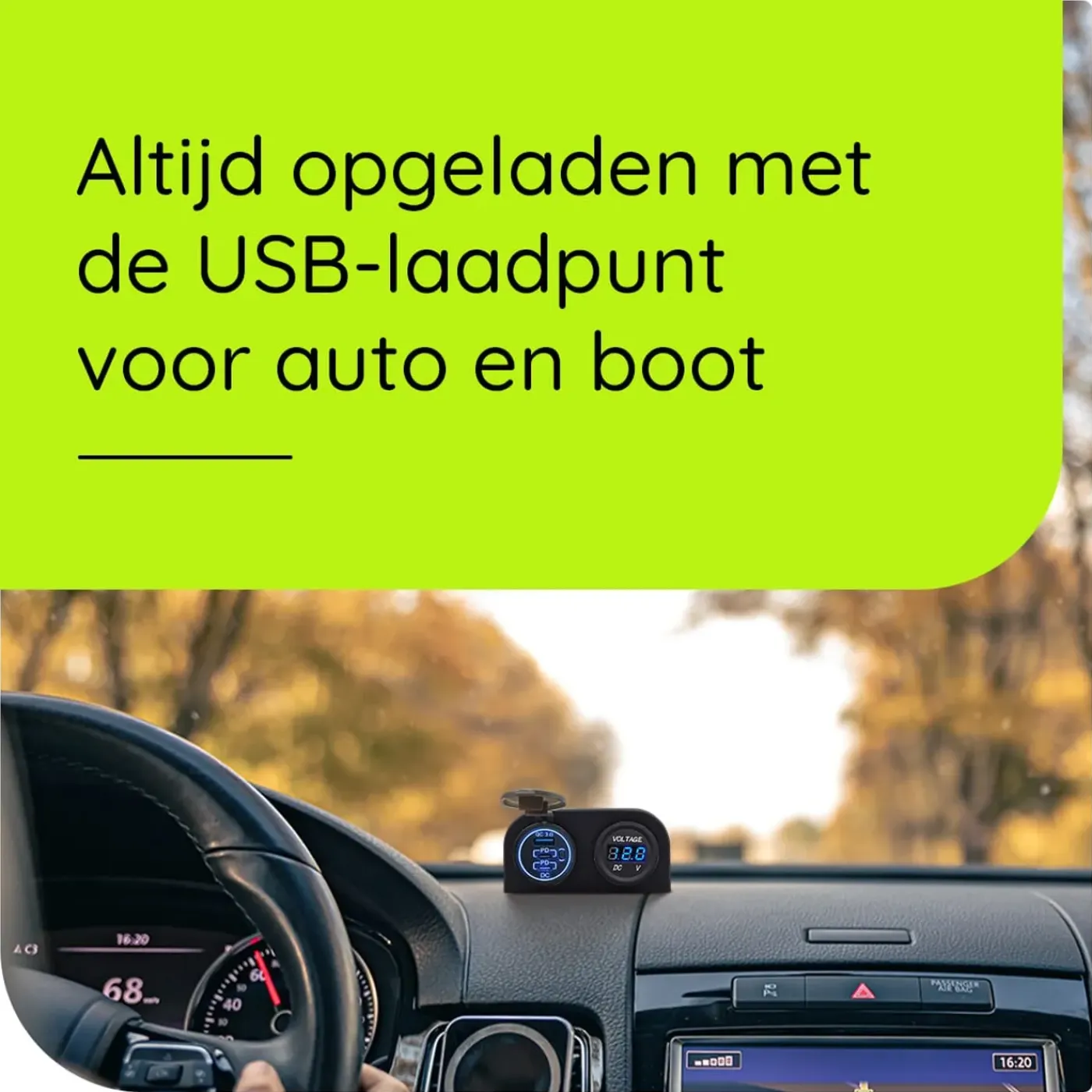ProRide - Usb/usb-c Snellader - 3 Poorten - Qc3.0 18w - Voltmeter - Schakelaar - 12v