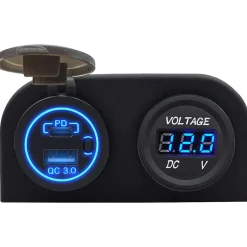 ProRide - Usb/usb-c Snellader - 2 Poorten - Qc3.0 18w - Voltmeter - Schakelaar - 12v