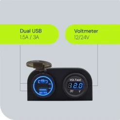 ProRide - Usb/usb-c Snellader - 2 Poorten - Qc3.0 18w - Voltmeter - Schakelaar - 12v