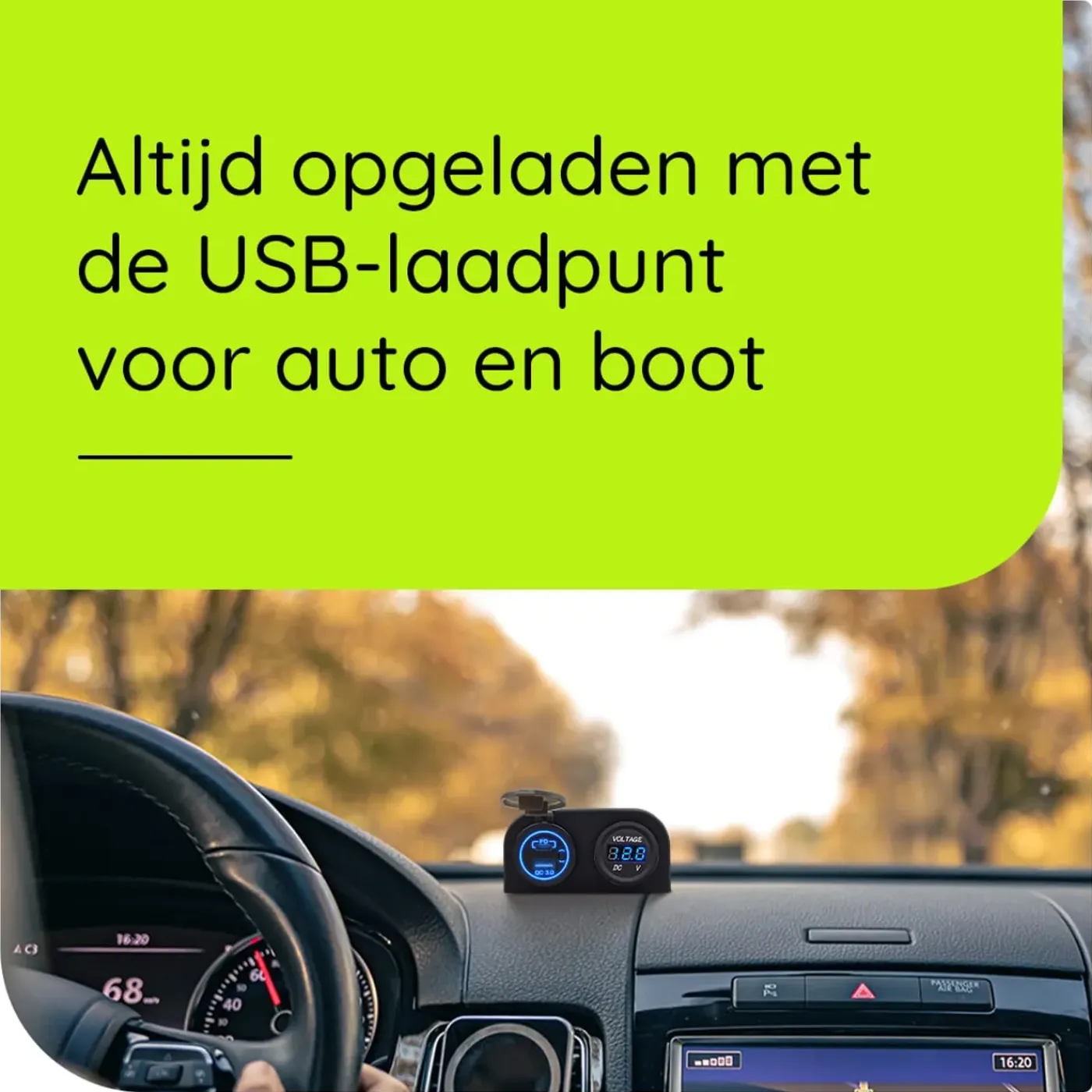 ProRide - Usb/usb-c Snellader - 2 Poorten - Qc3.0 18w - Voltmeter - Schakelaar - 12v