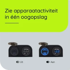 ProRide - Usb/usb-c Snellader - 2 Poorten - Qc3.0 18w - Voltmeter - Schakelaar - 12v