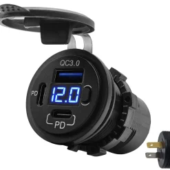 Overig Proride - Usb/usb-c Snellader - 3 Poorten - Qc3.0 18w - Voltmeter - Schakelaar - 12v