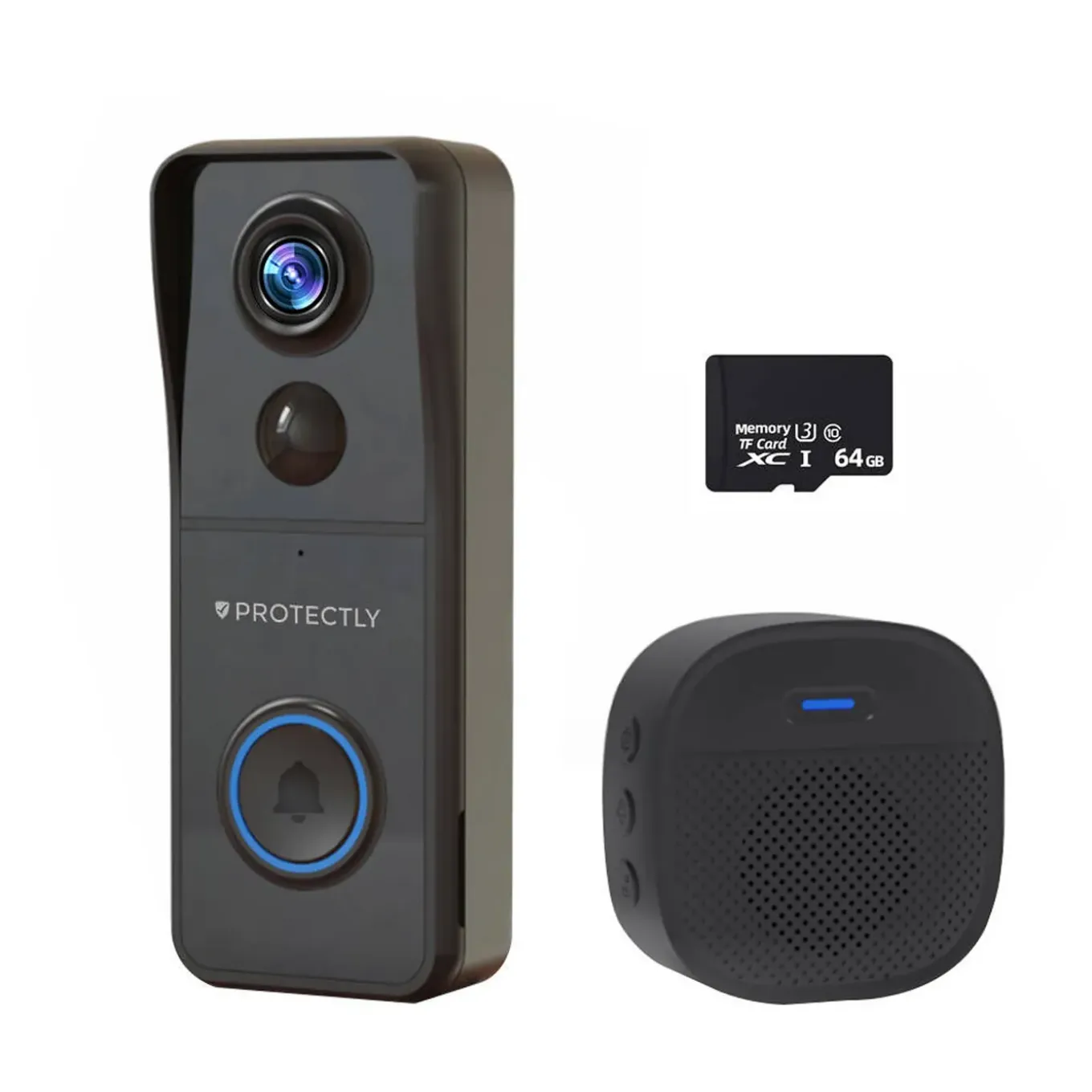 Protectly Deurbel 4k Video - Camera Draadloos - Gong - 64gb Sd