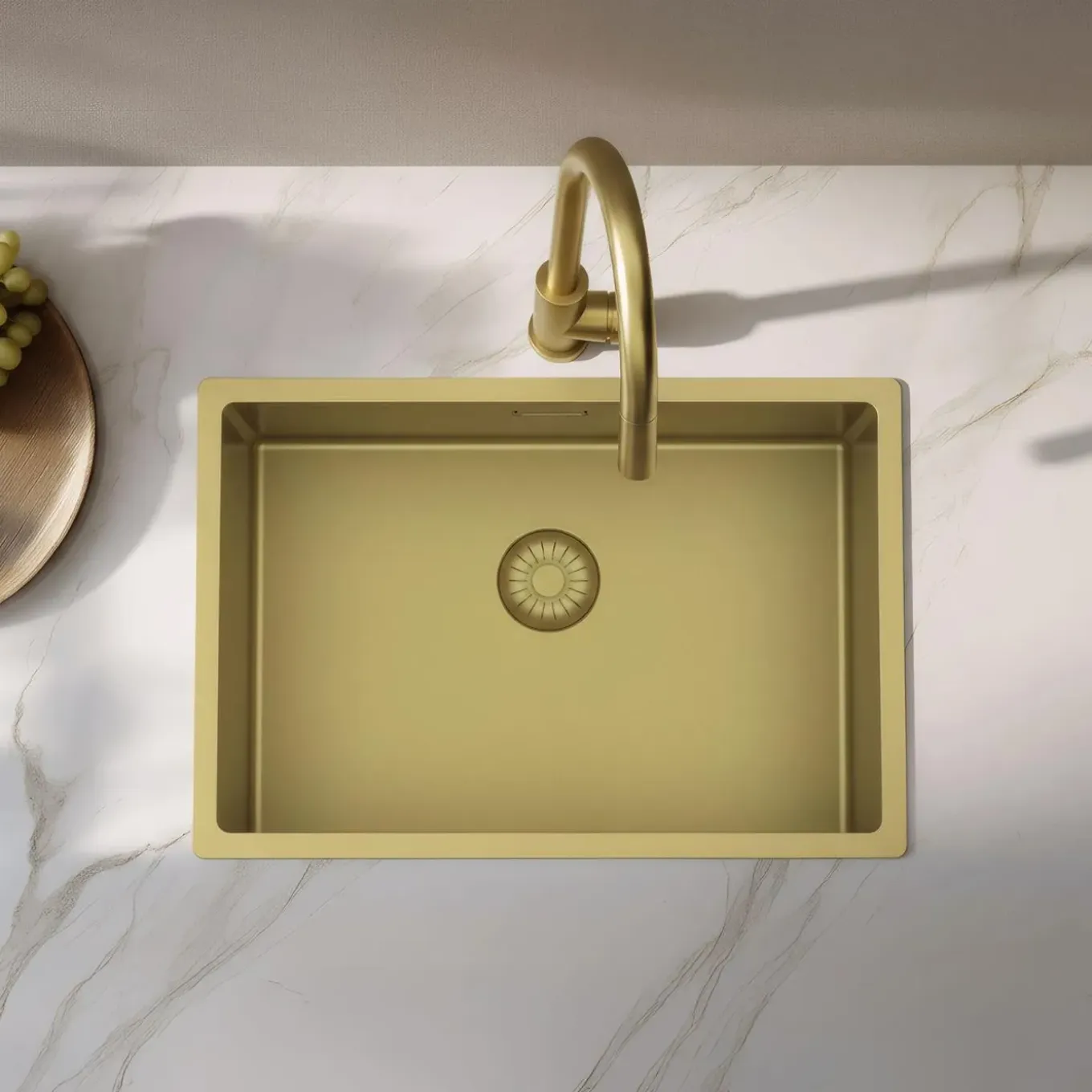 Pure.sink Comfort Speciale 35cm Korte Pvd Gouden Spoelbak 50x35 Cm Ruimte Besparende Pcm5035-60.