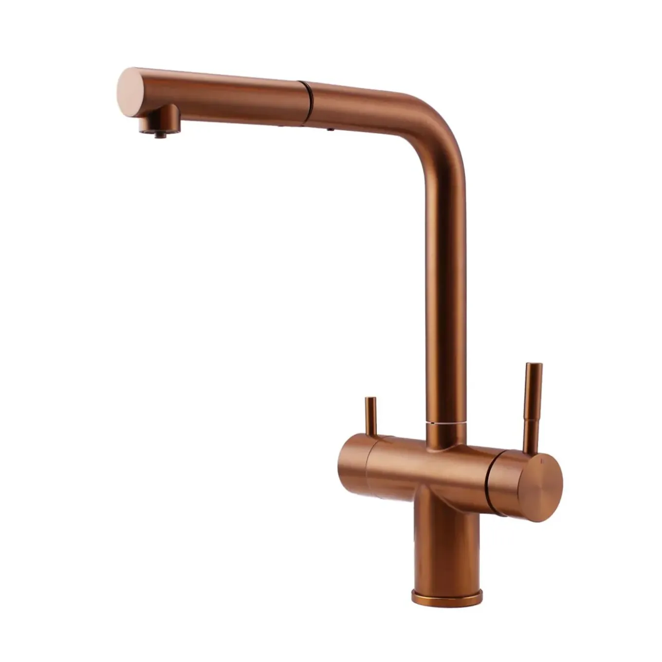Pure.sink Elite Steel Clear-s Pvd Koper 3-weg Keukenkraan Met Uittrekbare Uitloop En Gefilterd Water