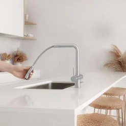 Pure.Sink Elite Steel Clear-s Pvd Geborsteld Goud 3-weg Keukenkraan Met Uittrekbare Uitloop En