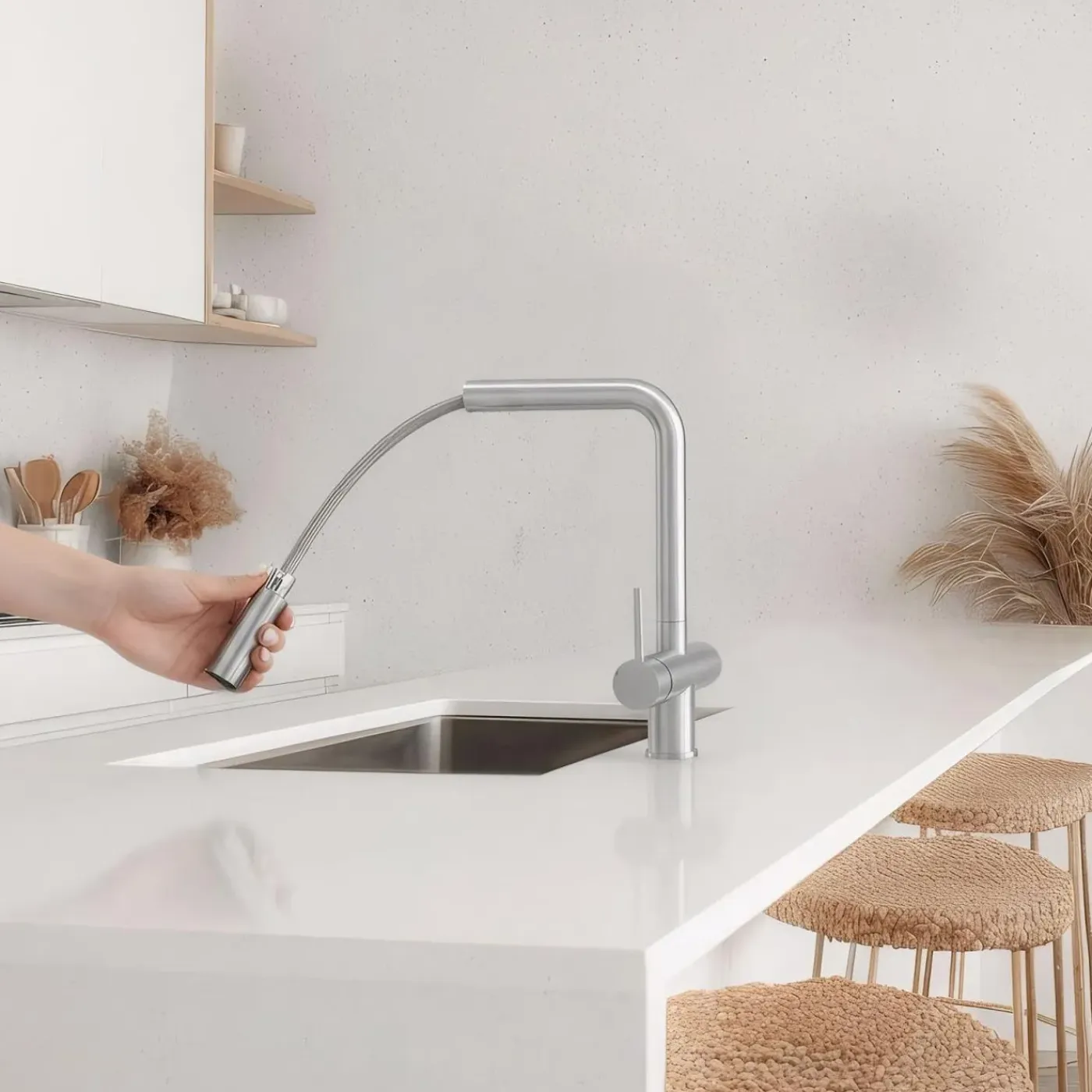 Pure.Sink Elite Steel Clear-s Pvd Gun Metal 3-weg Keukenkraan Met Uittrekbare Uitloop En Gefilterd