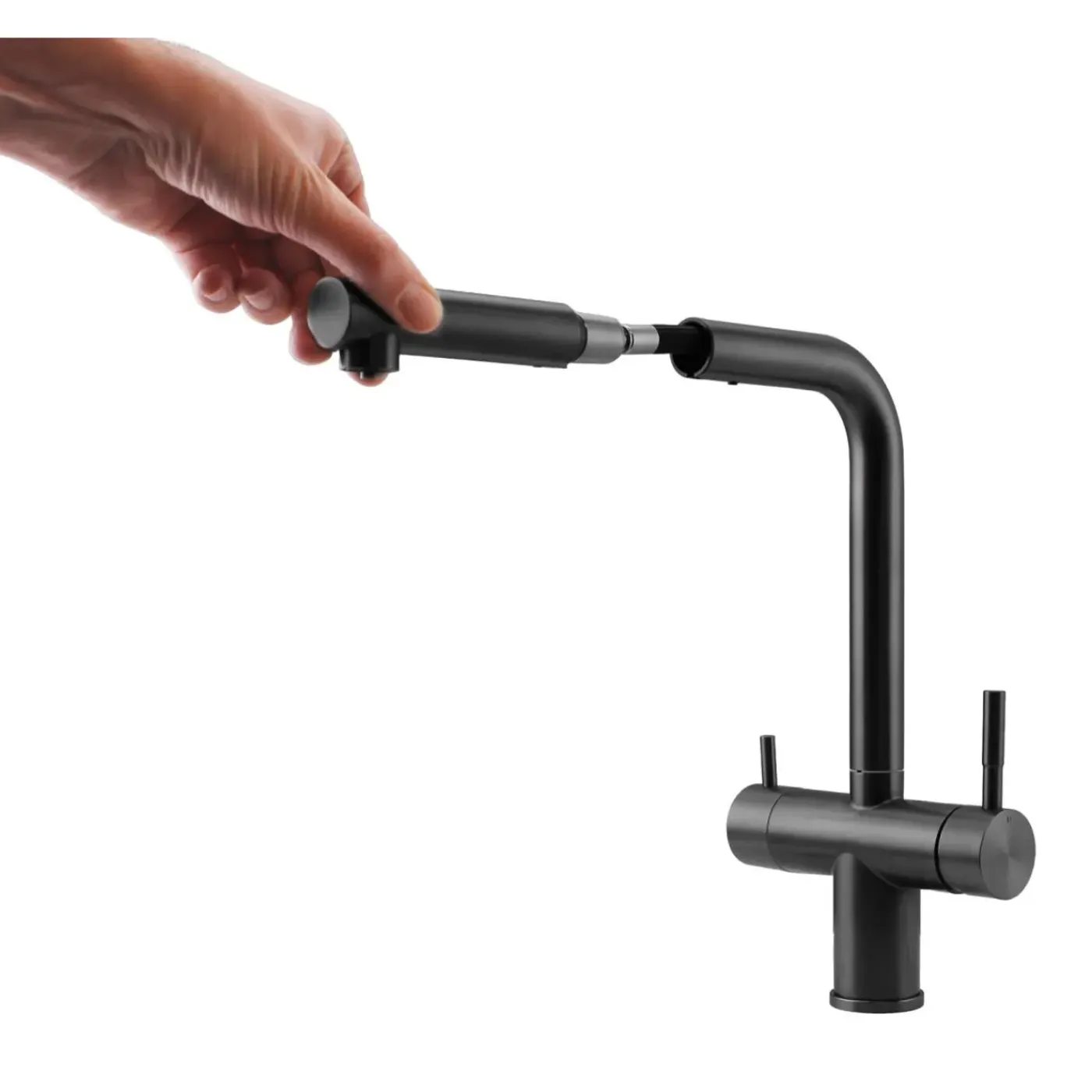 Pure.Sink Elite Steel Clear-s Pvd Gun Metal 3-weg Keukenkraan Met Uittrekbare Uitloop En Gefilterd