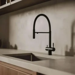 Pure.sink Elite Steel Flex 3-weg Mat Zwarte Keukenkraan Met Flexibele Uitloop En Gefilterd Water