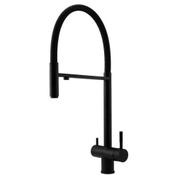 Pure.sink Elite Steel Flex 3-weg Mat Zwarte Keukenkraan Met Flexibele Uitloop En Gefilterd Water