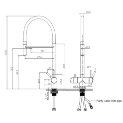 Pure.sink Elite Steel Flex 3-weg Mat Zwarte Keukenkraan Met Flexibele Uitloop En Gefilterd Water
