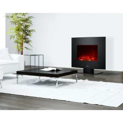 PURLINE Elektrische Haard- 2000w- Zwart Gehard Glas- Met Voet En Afstandsbediening