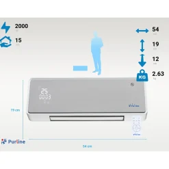 PURLINE Keramische Wandkachel 2000 W Wit Glasfront- Afstandsbediening En Timer