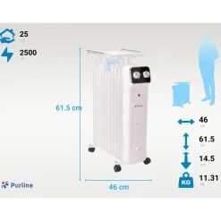 PURLINE Oliekoeler In Wit Met Bevochtigingsreservoir 2500 W