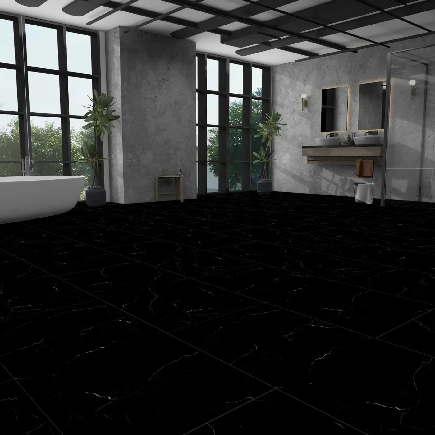 Overig PVC Vloertegel XXL Solid Rock Dark Marble - 4-zijdige micro V-groef - 2,977m²