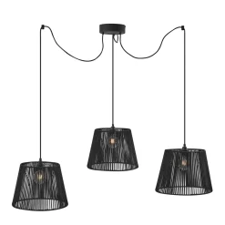 Qazqa Buiten Hanglamp Zwart Met Zwarte Kap Van Touw 3-lichts Ip44 - Cava Jayla