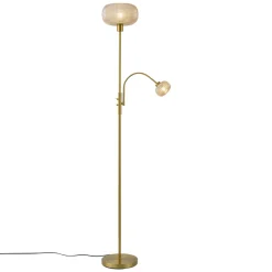 Qazqa Design Vloerlamp Messing Met Amber Glas 2-lichts - Brianna