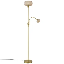 Qazqa Design Vloerlamp Messing Met Amber Glas 2-lichts - Brianna