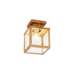 Qazqa Industriële Buitenplafondlamp Hout Met Helder Glas - Rotterdam