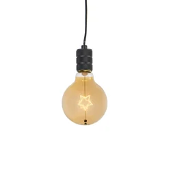 Qazqa Kerst Hanglamp Zwart Met Stekker Incl. Led Amber Glas Ster - Cavalux