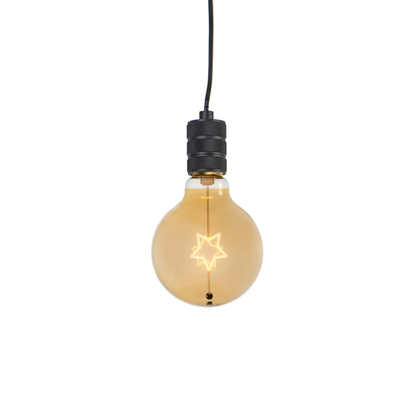 Qazqa Kerst Hanglamp Zwart Met Stekker Incl. Led Amber Glas Ster - Cavalux